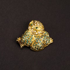 18 Carat Yellow Gold Paraiba Tourmaline and Diamond Owl Brooch