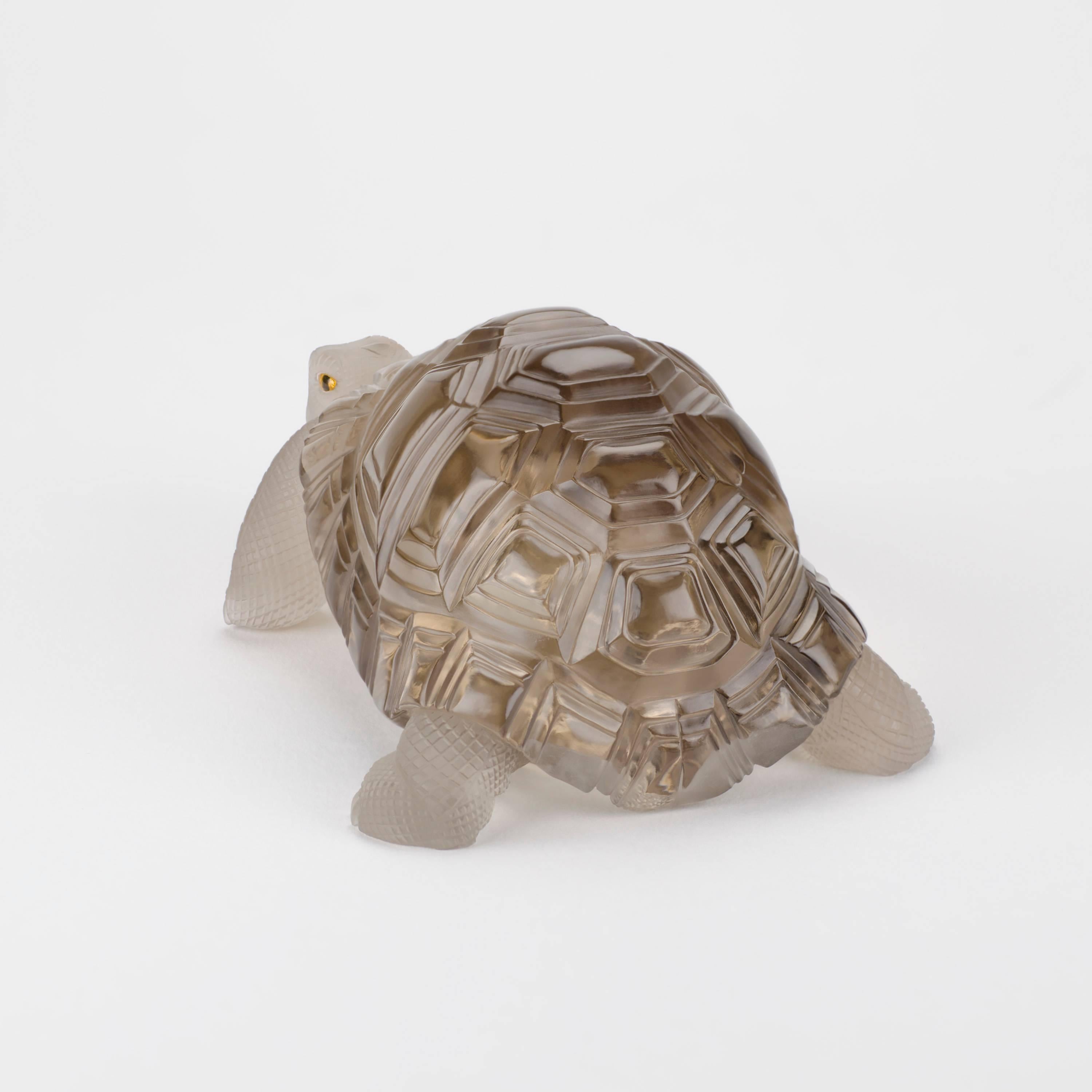 Contemporary Detailed Smokey Quartz Turtle Sculpture For Sale