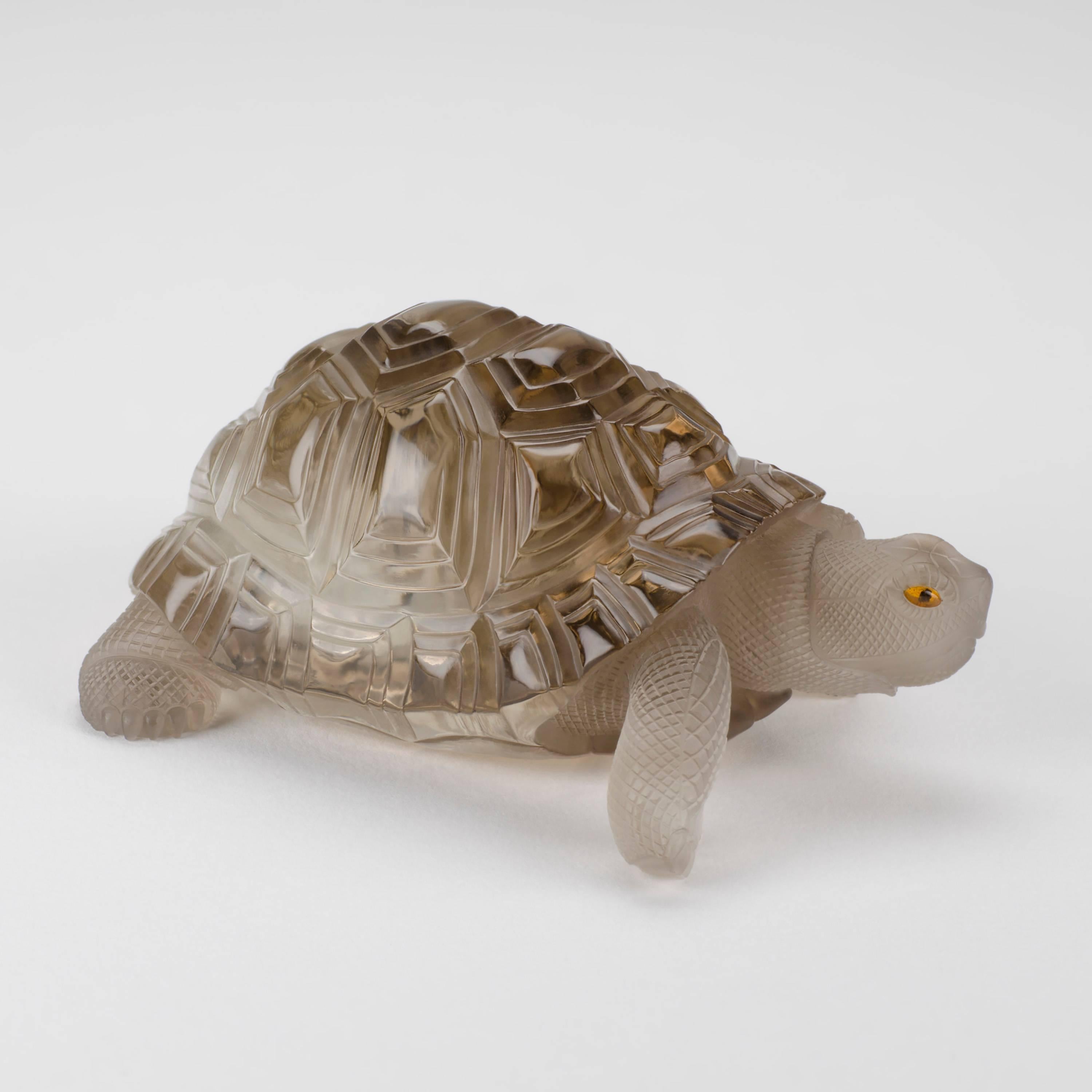 Women's or Men's Detailed Smokey Quartz Turtle Sculpture For Sale