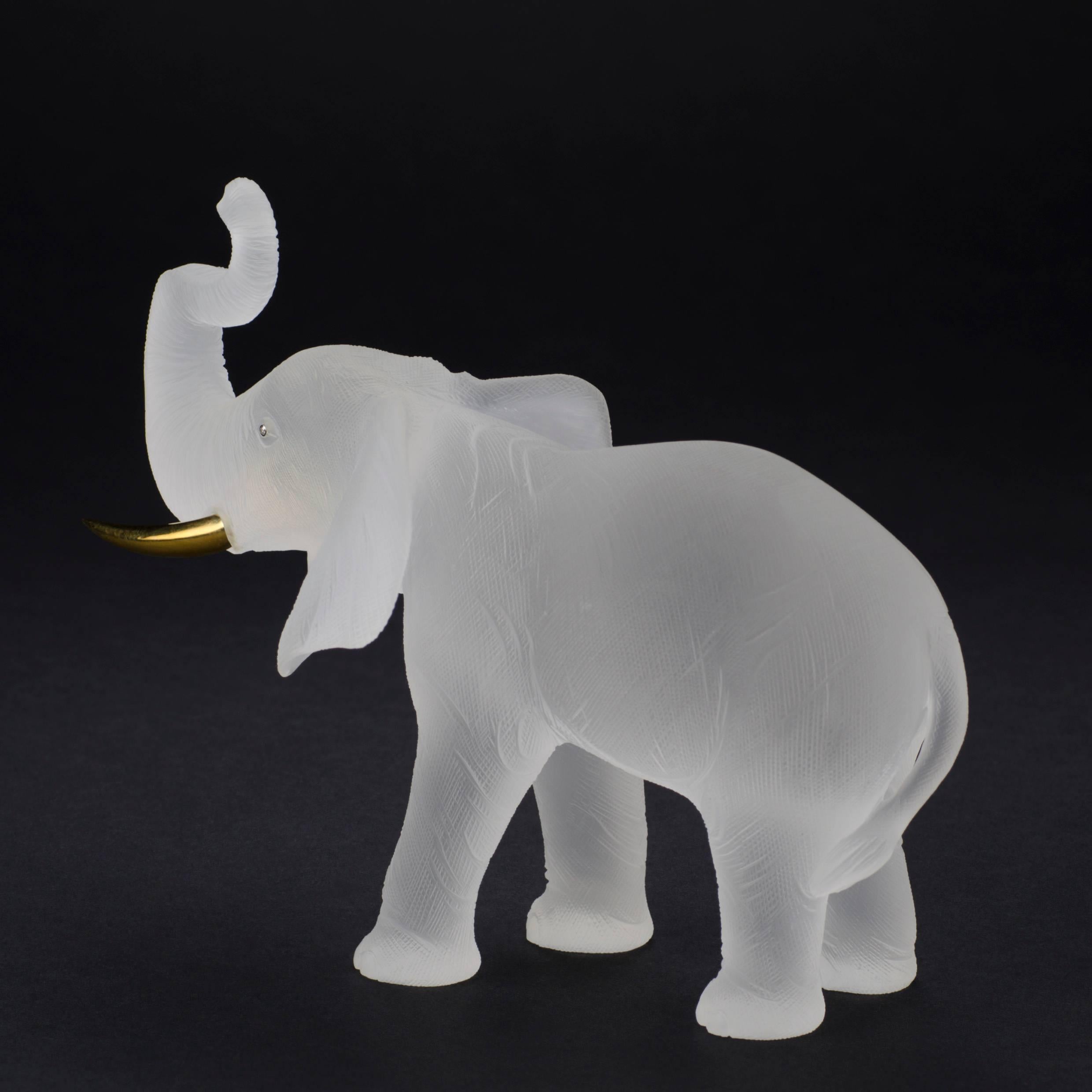 Women's or Men's Rockcrystal Elephant with 18 Carat Yellow Gold Tusks For Sale