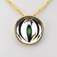 Modernist Inspired Kenyan Tsavorite Garnet Choker Necklace in Platinum and Gold