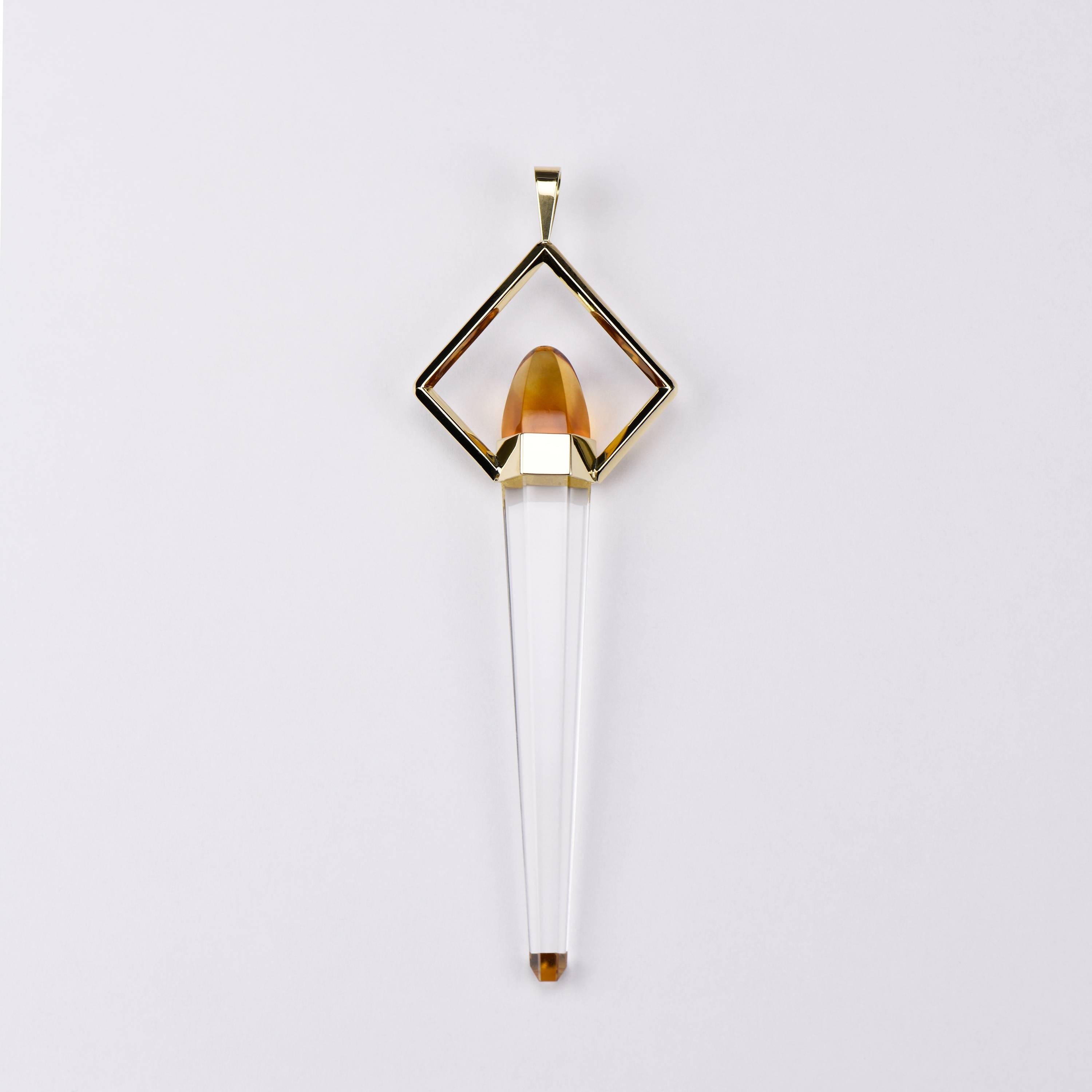 Contemporary Citrine Optic Rock Crystal Pendant For Sale