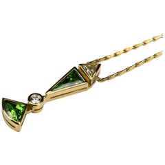 Demantoid Garnet 18 Carat Gold Diamonds Pendant Necklace 