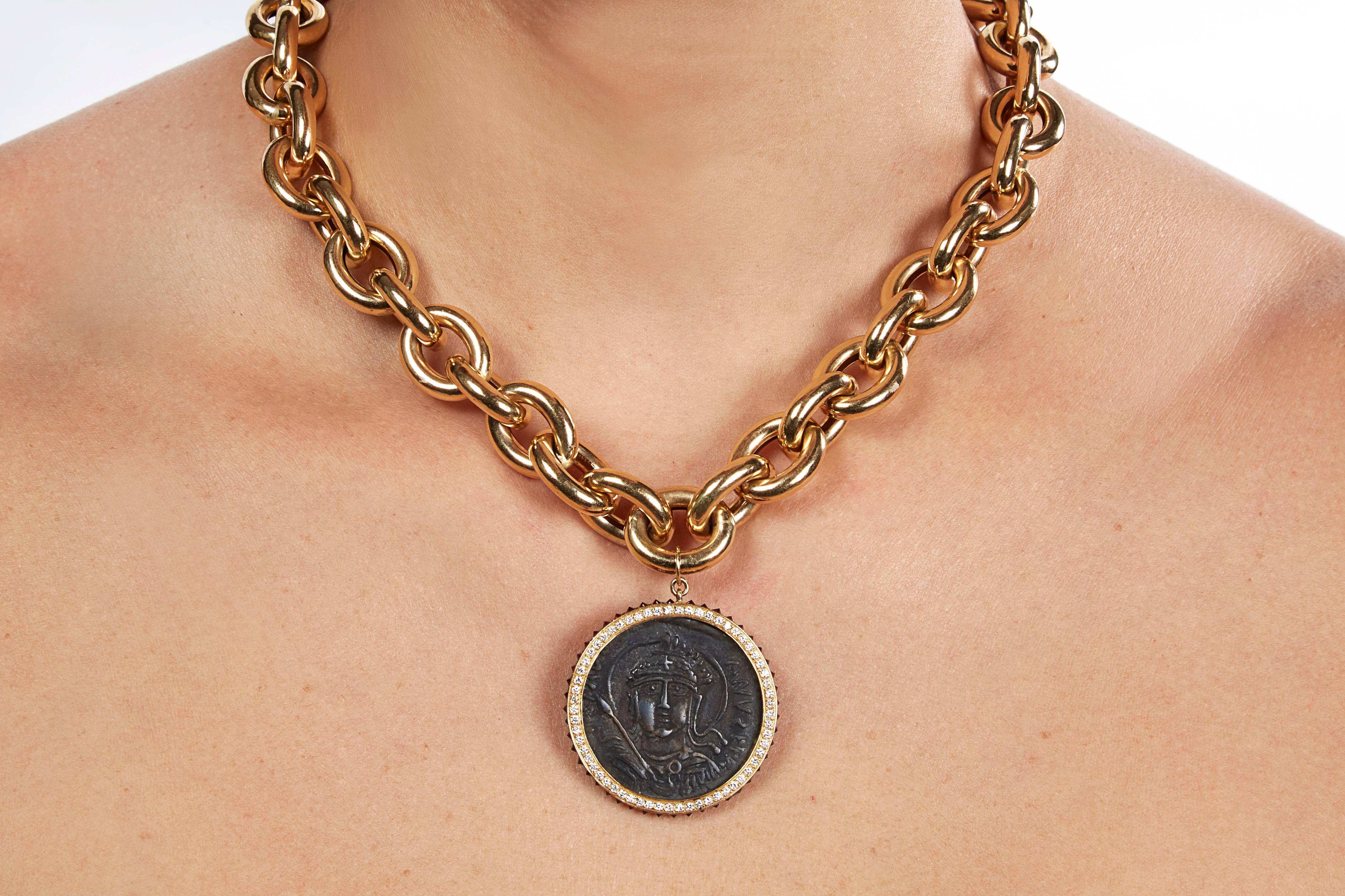 Women's SAM.SAAB Roman Coin and Yellow Gold Necklace For Sale