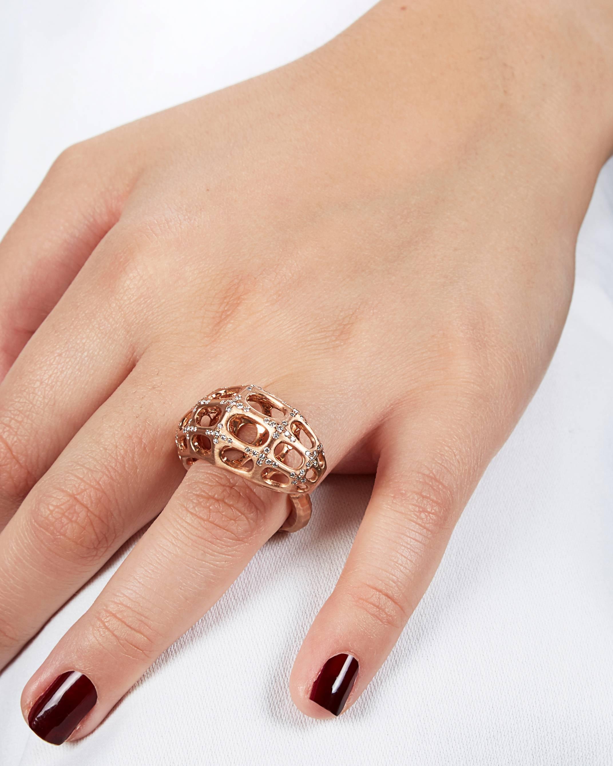 SAM.SAAB Rose Gold Contemporary Ring with Diamond Accents In New Condition For Sale In Long Island City, NY