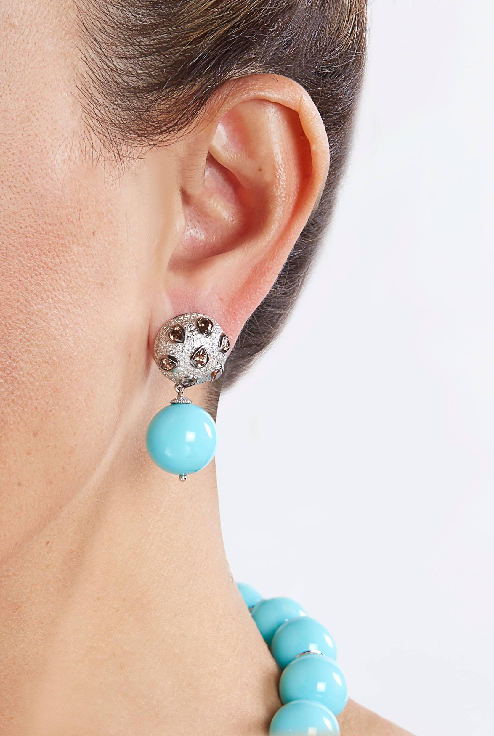 Contemporary SAM.SAAB White Gold Turquoise and Diamond Earrings For Sale