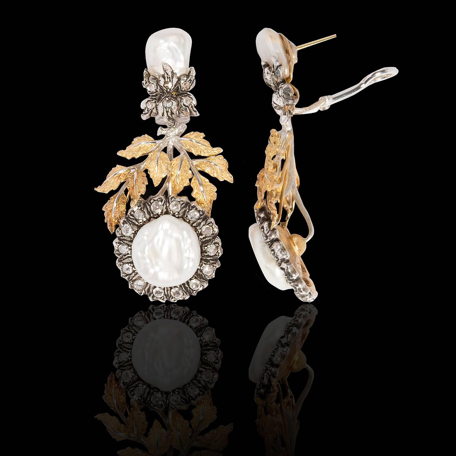 Buccellati Gianmaria 18 Carat Gold, Baroque Pearls and Mother-of-Pearl Earrings In Excellent Condition In London, GB