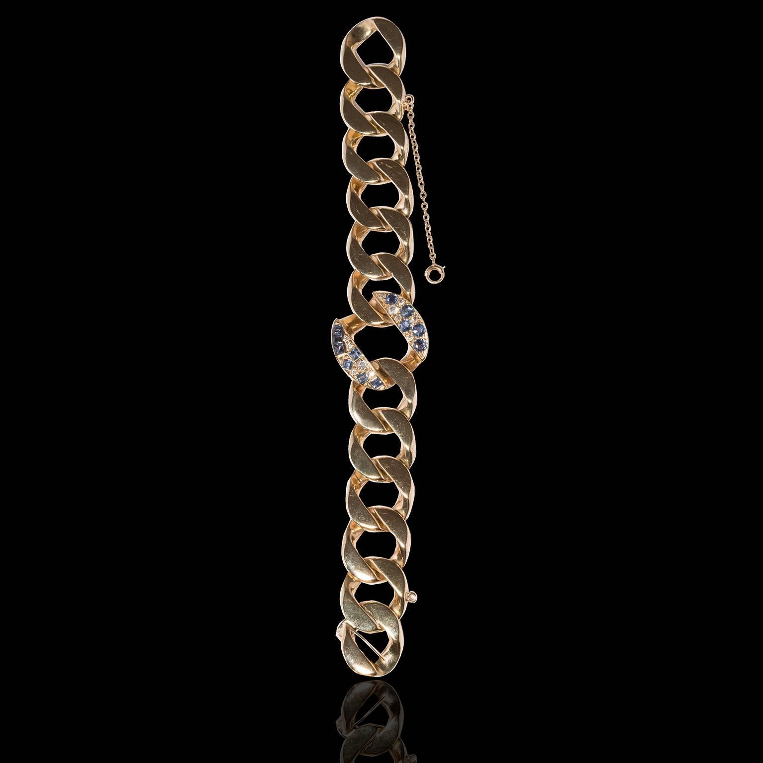 Women's or Men's Seaman Schepps 1940s Bracelet in Diamonds, Sapphires and 18 Carat Gold For Sale