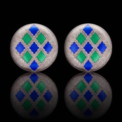 Gianmaria Buccellati Earrings Silver Gold with Blue and Green Enamel Motifs