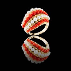 1960s Van Cleef & Arpels   Coral Cultured Pearl Gold Ring