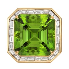Tivon 18ct Yellow Gold large Art Deco Peridot and baguette Diamond cocktail Ring