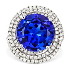 Tivon 18ct White Gold large circular AAAA Tanzanite and Diamond Cocktail Ring