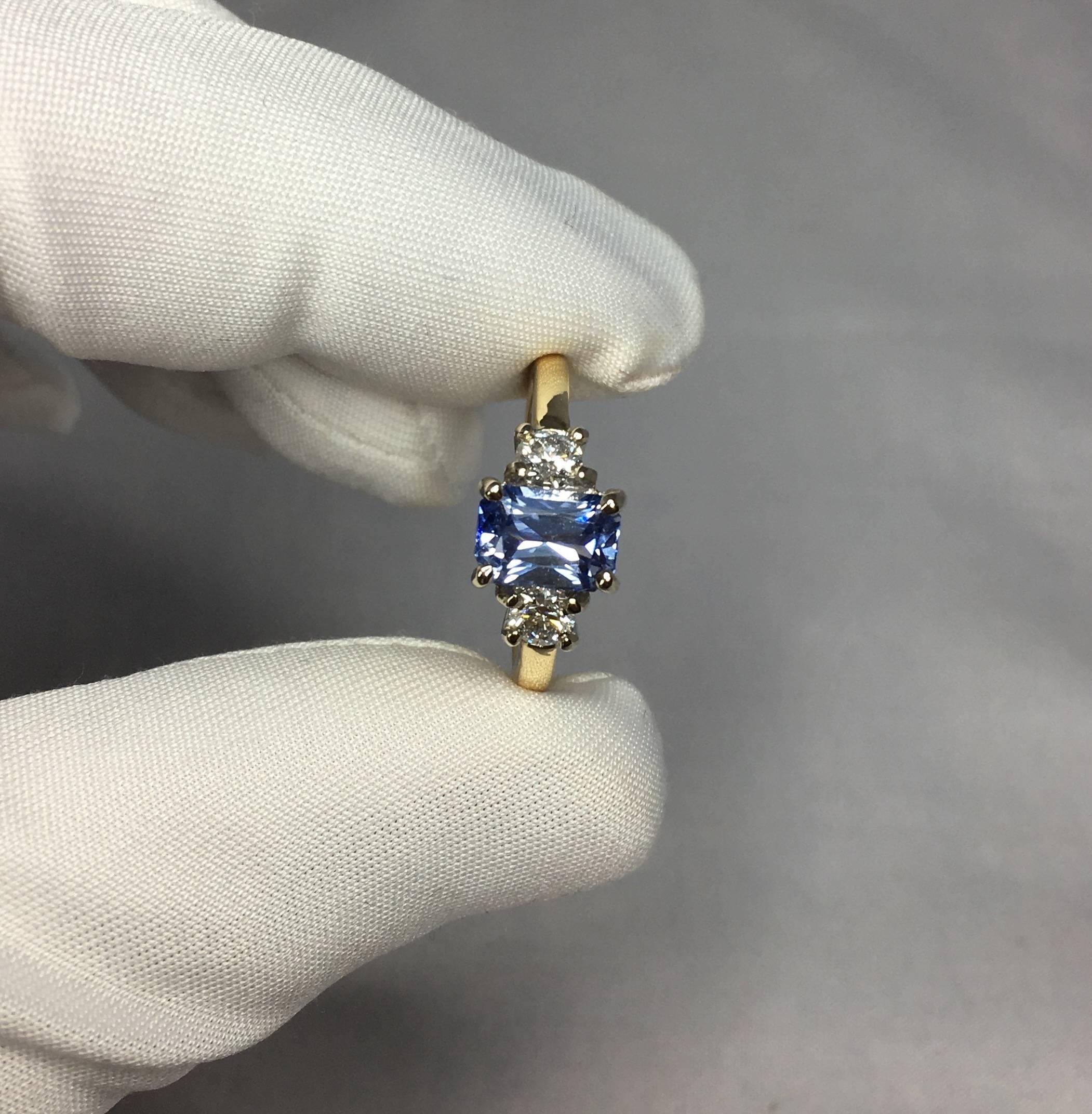 blue sapphire emerald cut ring
