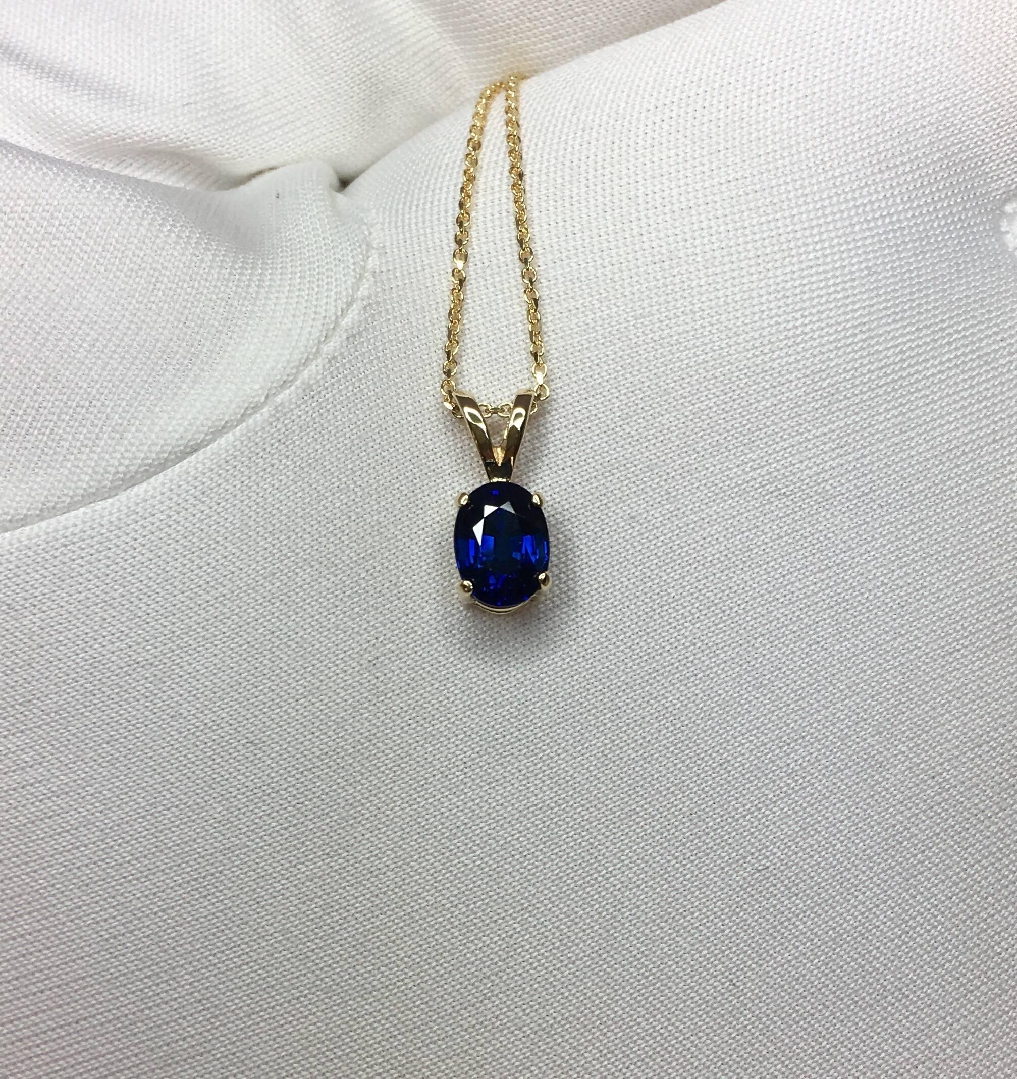 Beautiful natural 1.04 carat deep blue Sapphire set in a fine 14k yellow gold solitaire pendant.

Stunning blue sapphire with fine deep blue colour and excellent clarity.

It also has an excellent oval cut which shows lots of brightness and light