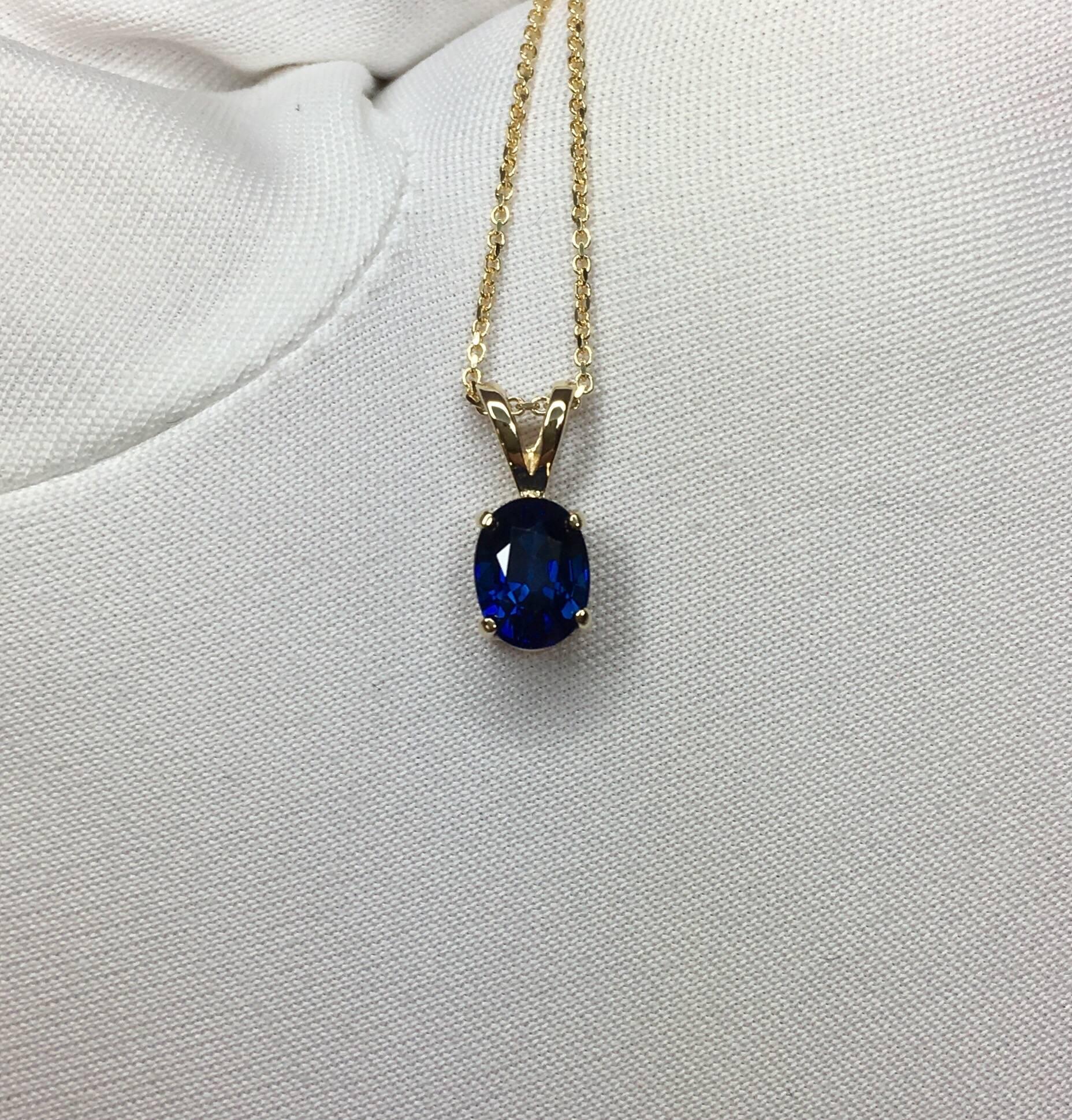 Deep Blue 1.04 Carat Sapphire Solitaire Oval Cut Gold Pendant Necklace 1