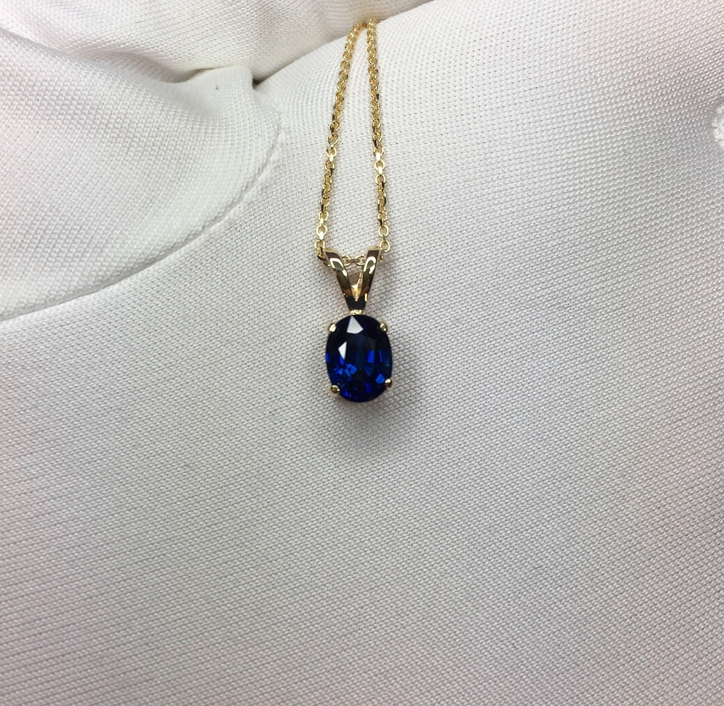 Deep Blue 1.04 Carat Sapphire Solitaire Oval Cut Gold Pendant Necklace 2