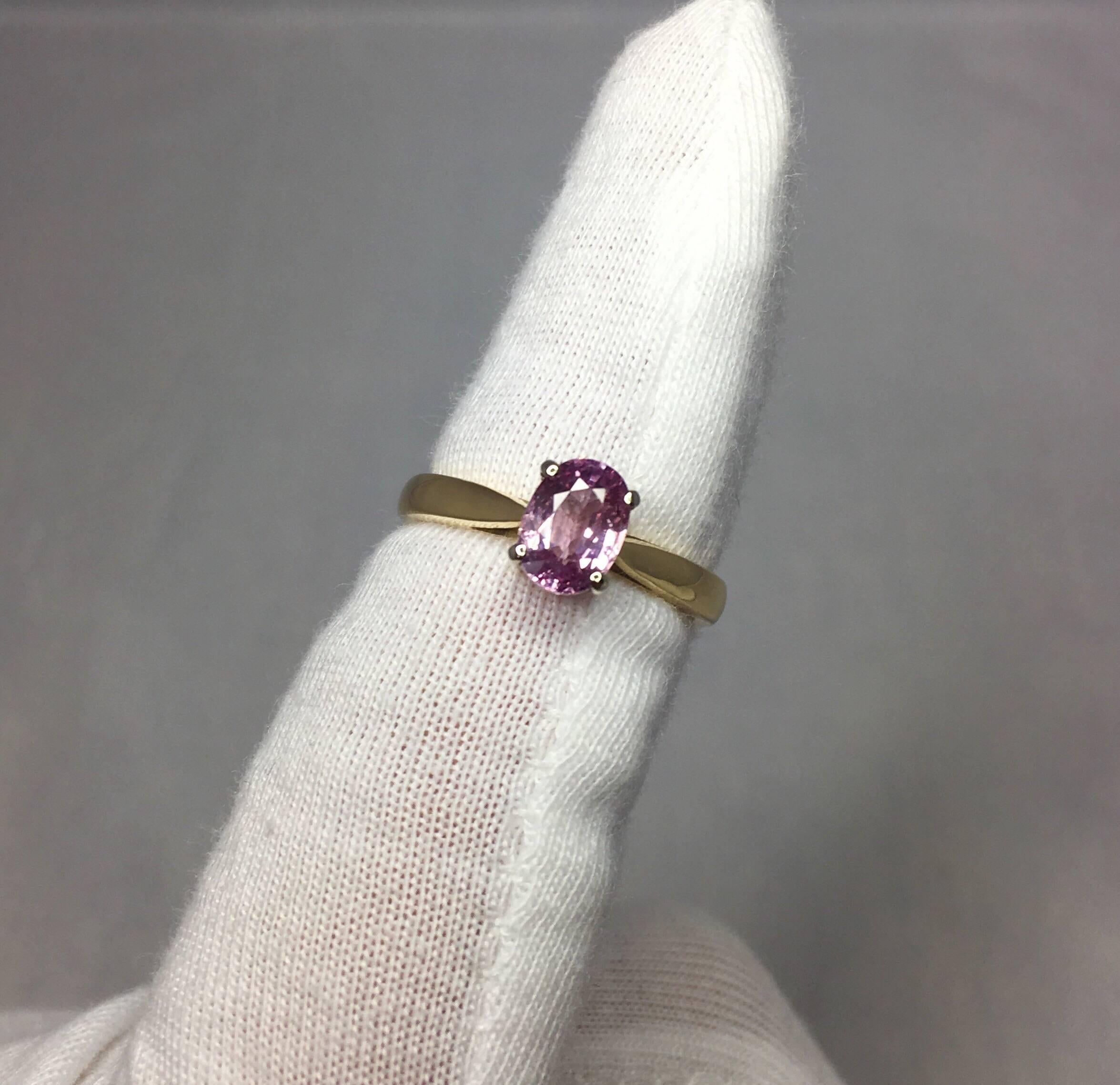 Oval Cut IGI Certified 1.37 Carat Purplish Pink Untreated Sapphire Gold Solitaire Ring