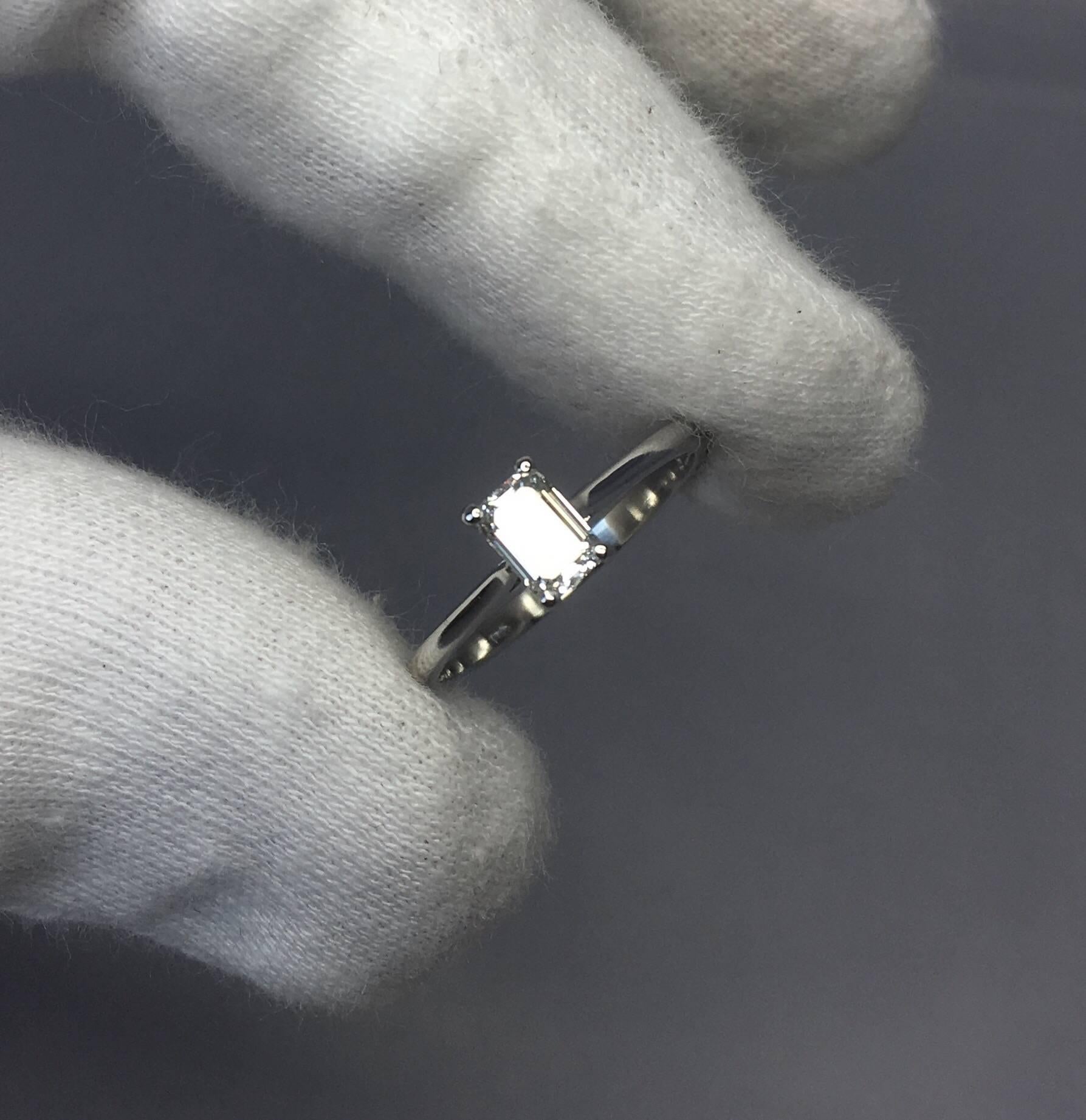 Women's or Men's GIA Certified 0.50 Carat Emerald Cut Diamond Solitaire Platinum Ring H SI1