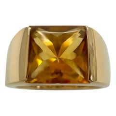 Cartier Rare Vintage Orange Citrine 18k Yellow Gold 53 Tank Band Solo Ring