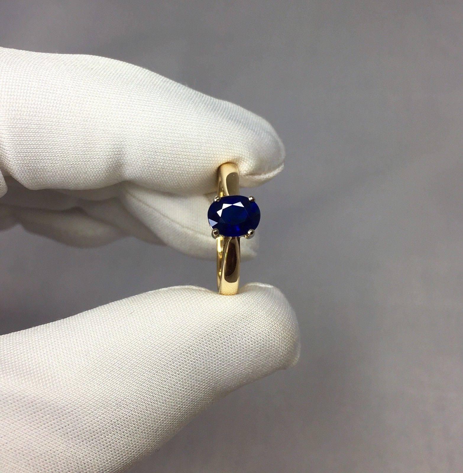 GIA Certified 1.31 Carat Untreated Blue Sapphire Solitaire Ring, 18 Karat Gold 3