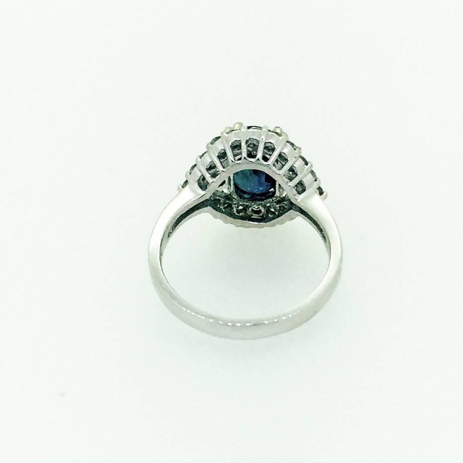 Oval Cut 3.40 Carat Sapphire Diamond White Gold Cocktail Ring