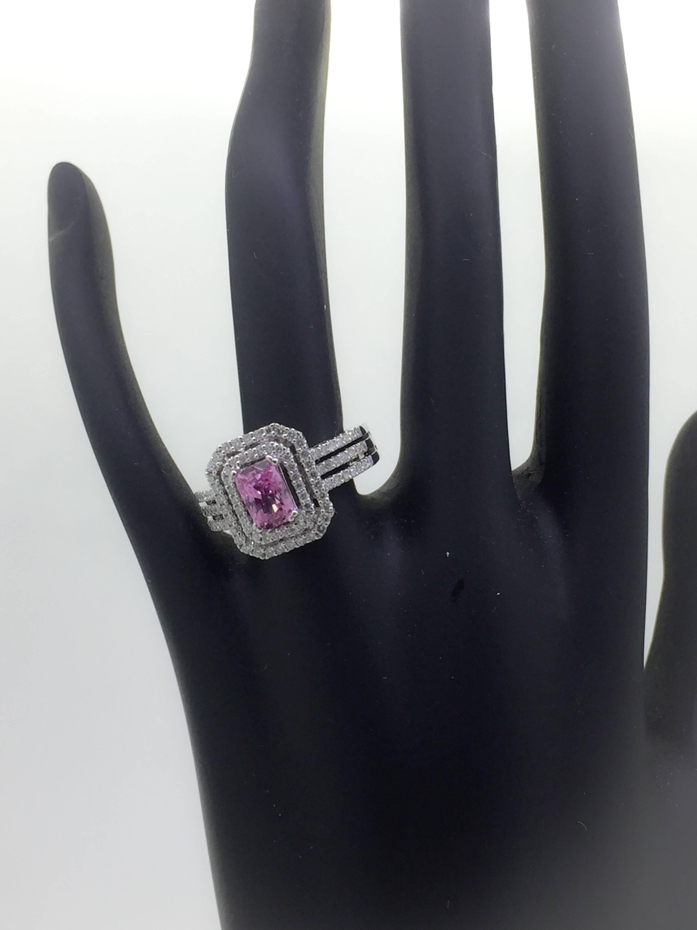 Modern 2.16 Carat Pink Sapphire Diamond Ring in 18 Karat White Gold