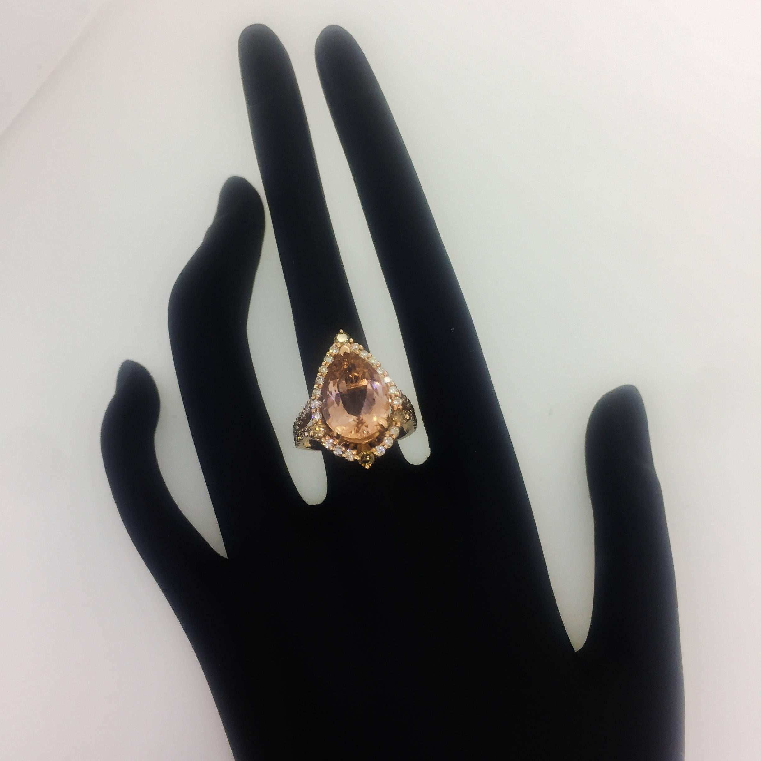 Modern 4.63 Carat Pear Cut Morganite Diamond Rose Gold Ring