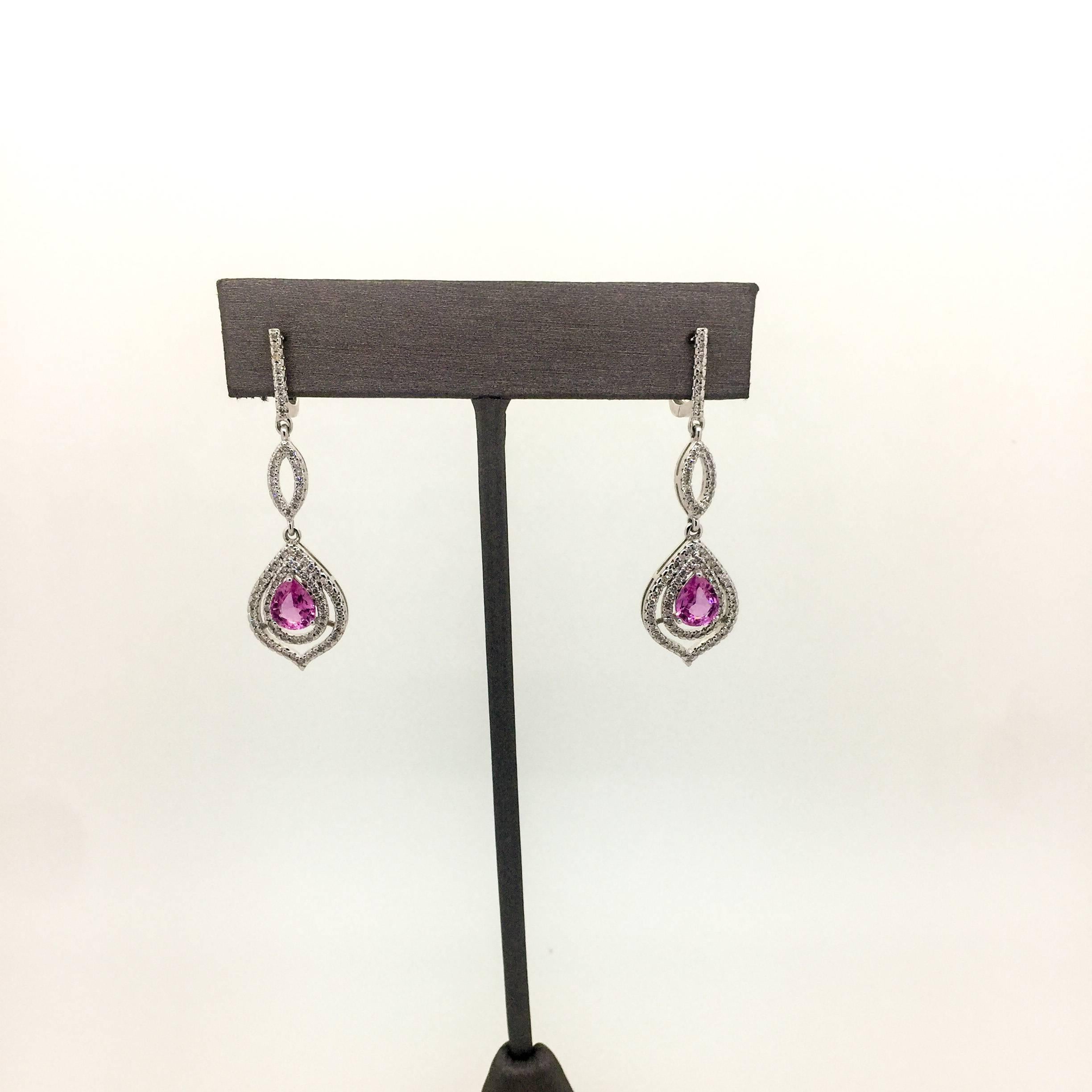 Modern 2.90 Carat Pink Sapphire Diamond Drop Earrings For Sale