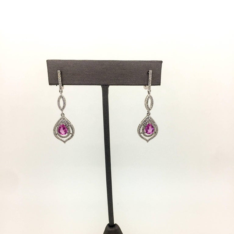 2.90 Carat Pink Sapphire Diamond Drop Earrings For Sale at 1stDibs