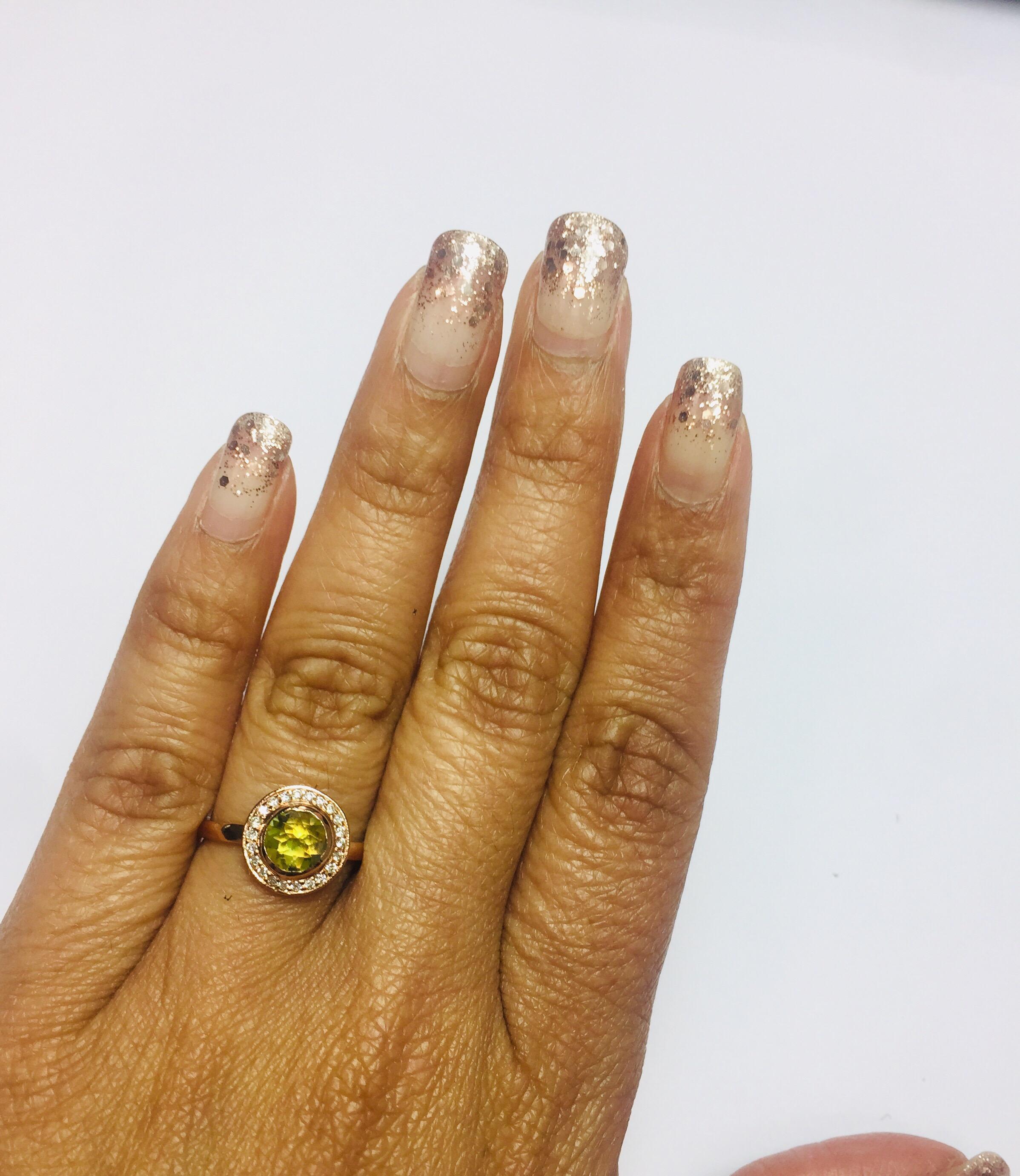Round Cut Peridot Diamond Ring Rose Gold