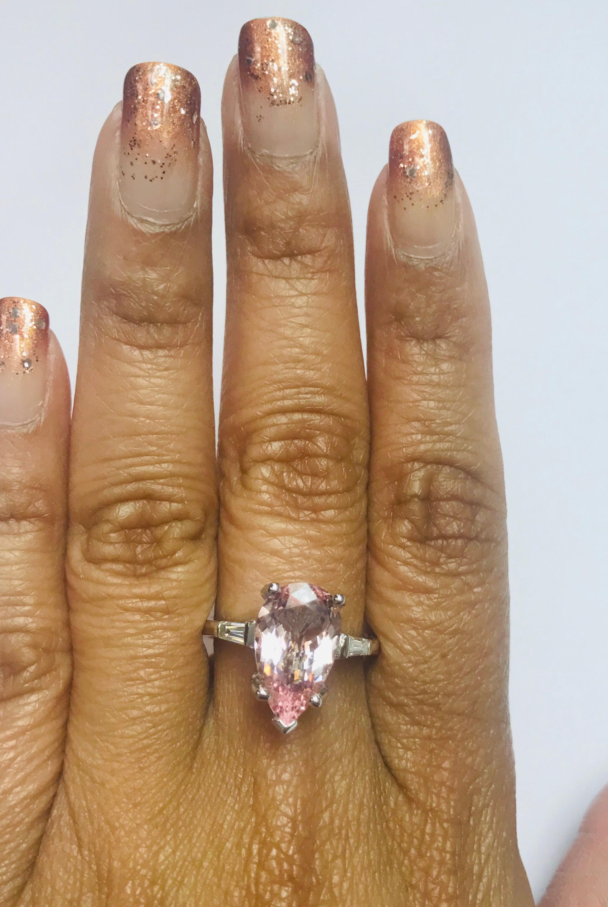3.90 Carat Pear Cut Pink Morganite Diamond 14 Karat White Gold Engagement Ring 4