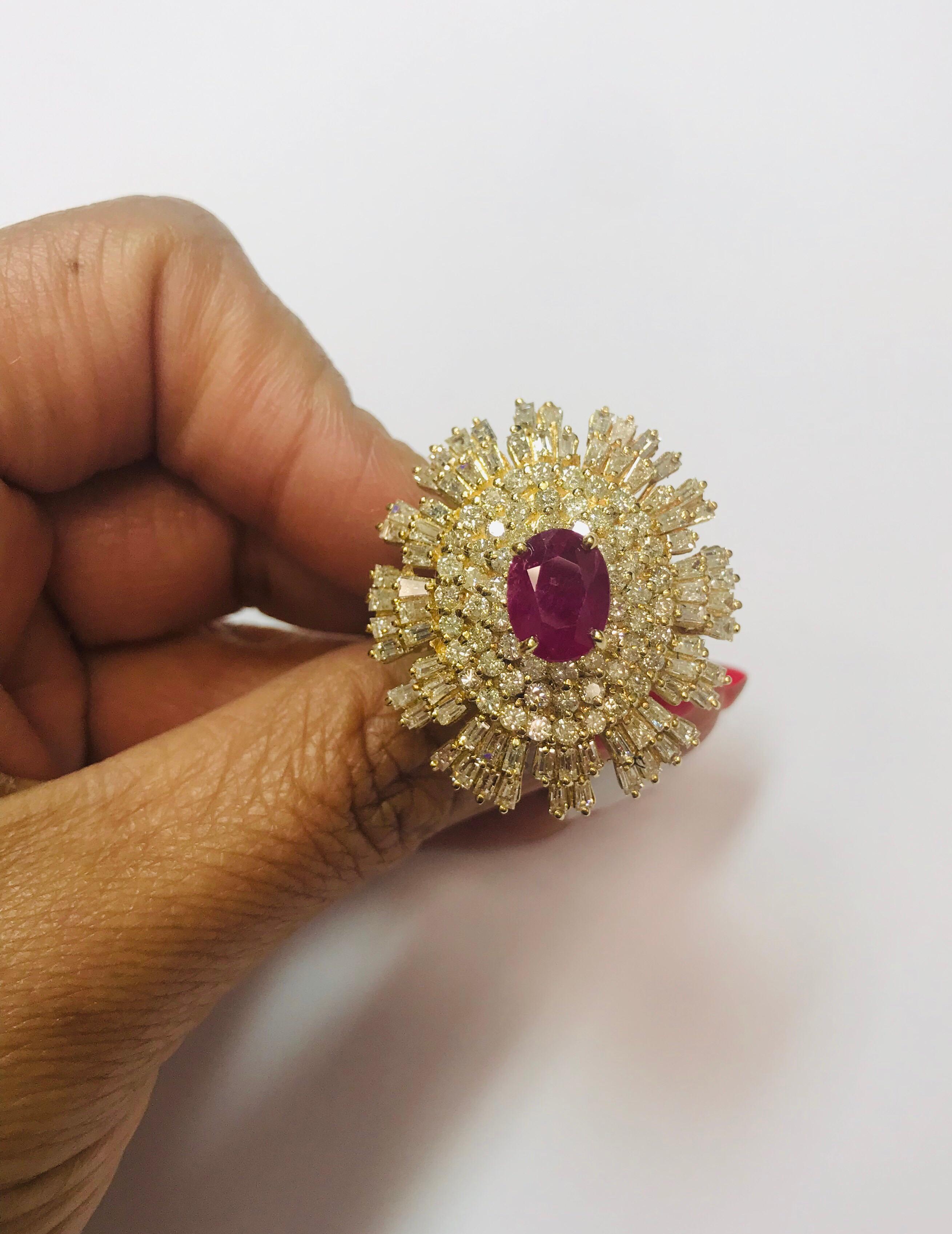 6.13 Carat Ruby Diamond Ballerina Ring 1