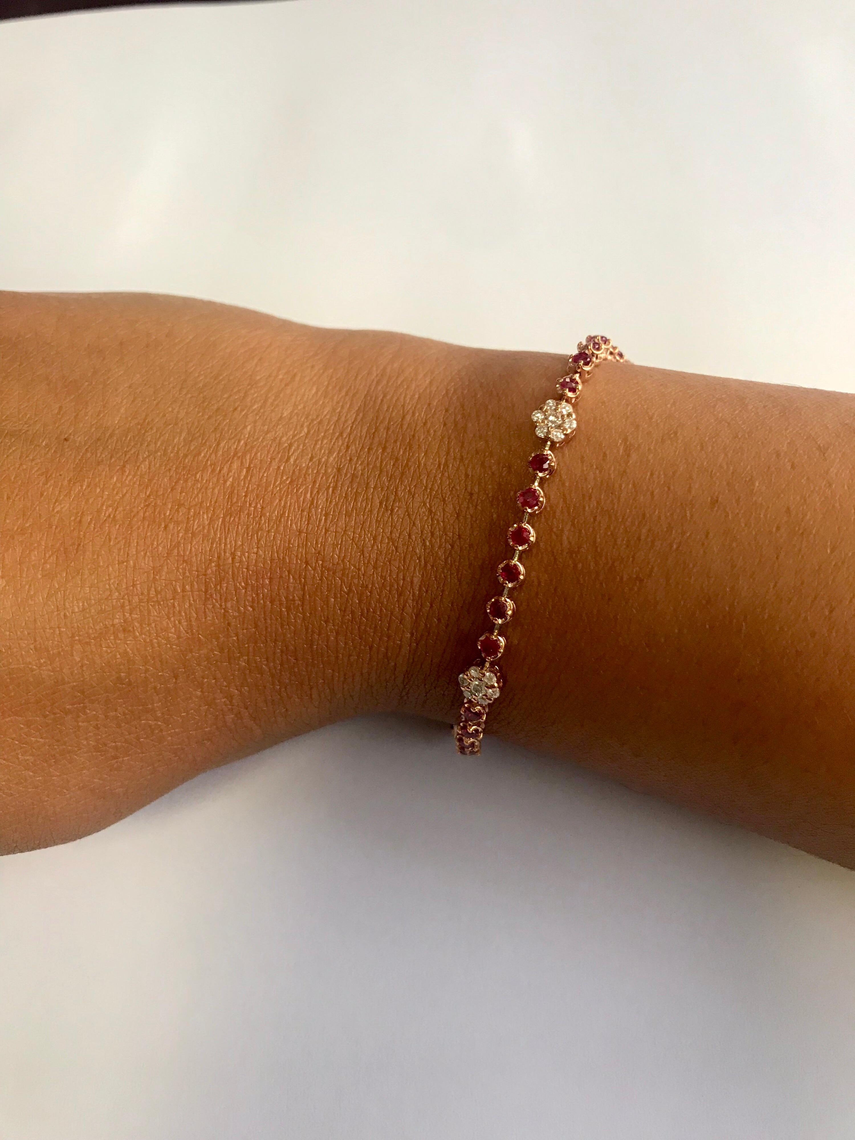 2.45 Carat Ruby Diamond Bracelet 14 Karat Rose Gold 1