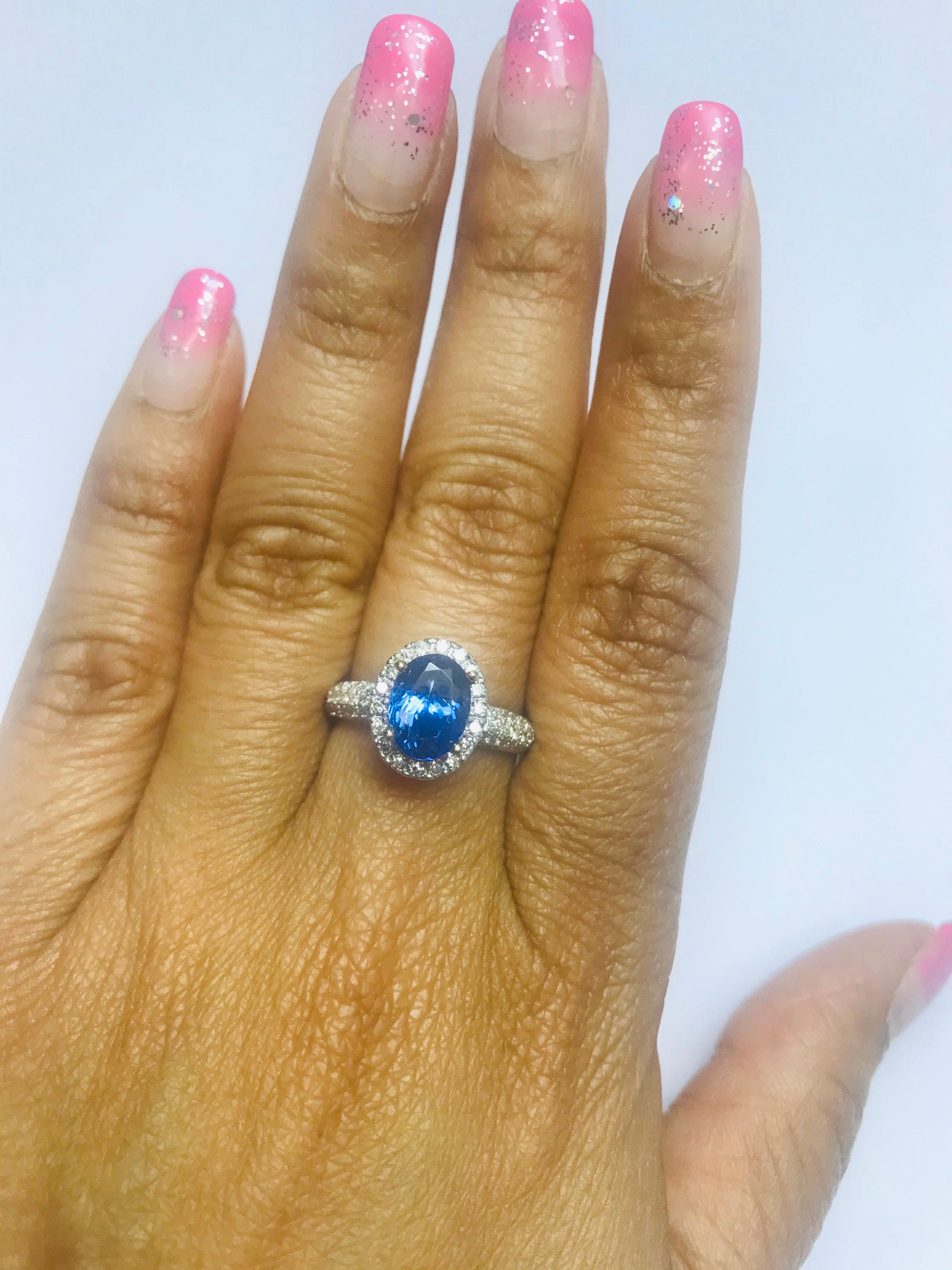 2.79 Carat Tanzanite Halo Diamond 14 Karat White Gold Ring In New Condition For Sale In Los Angeles, CA