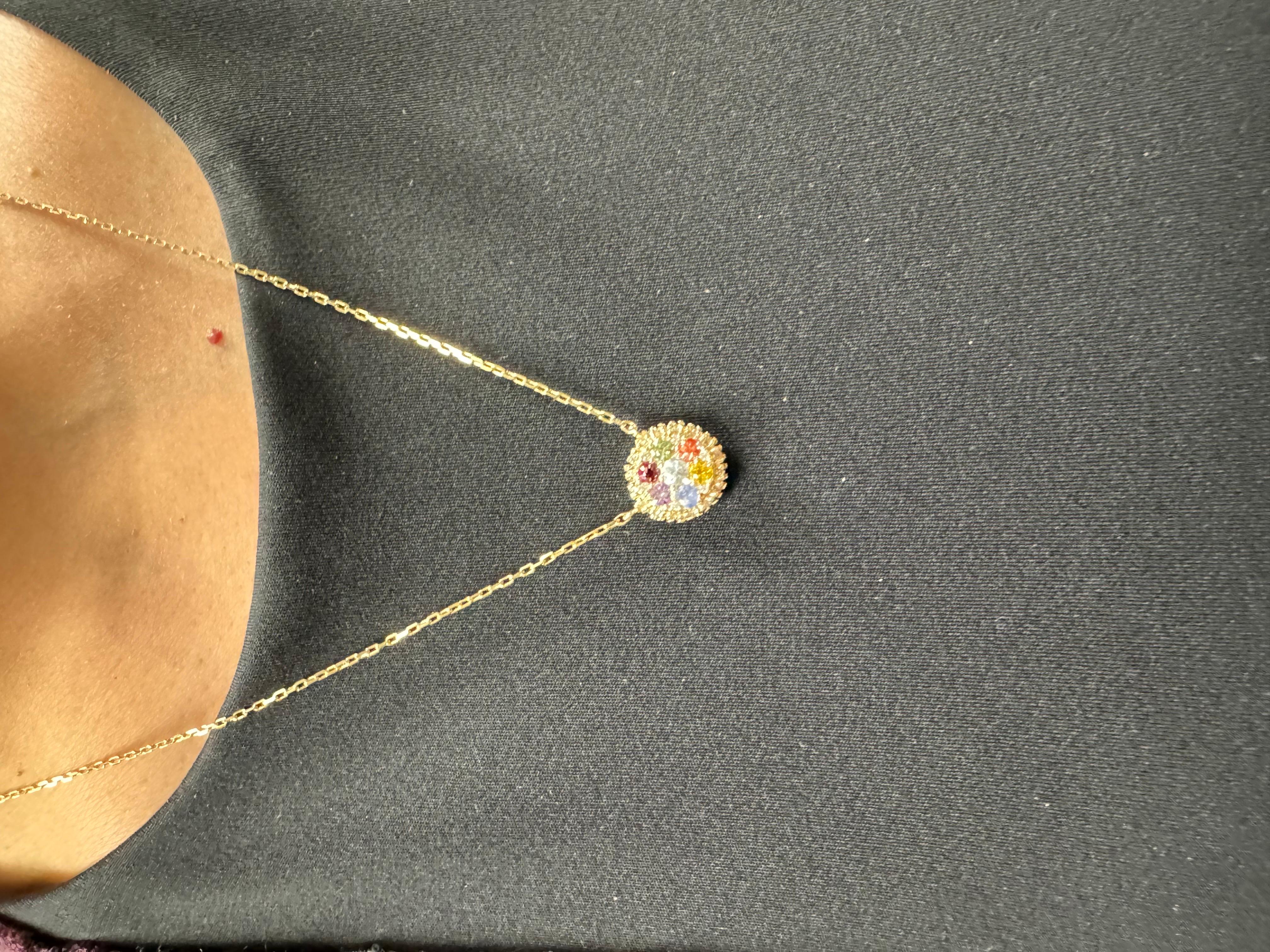 1.09 Carat Multicolor Sapphire and Diamond Yellow Gold Chain Pendant In New Condition For Sale In Los Angeles, CA