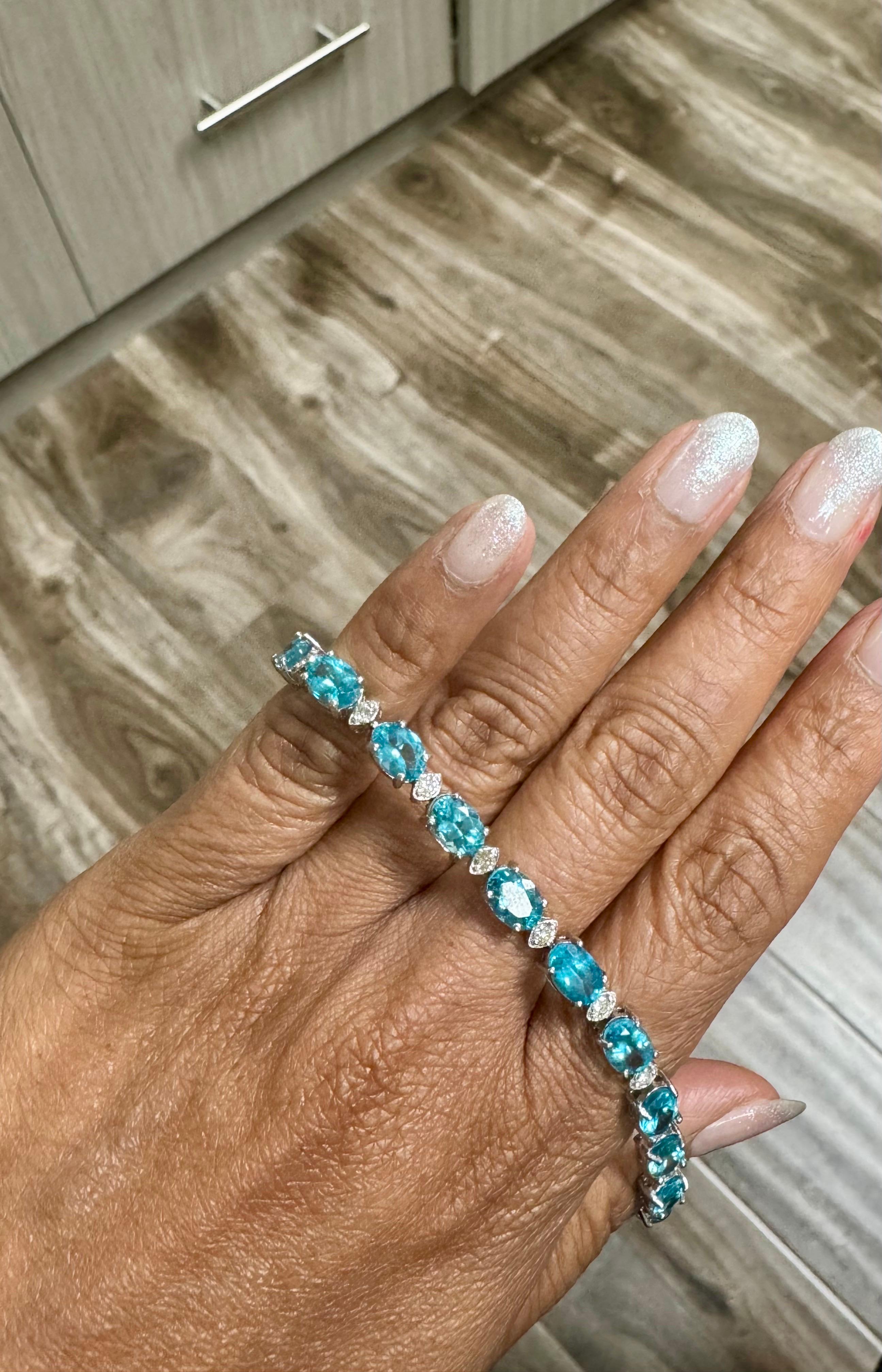 16.50 Carat Apatite Diamond 14 Karat White Gold Tennis Bracelet For Sale 3