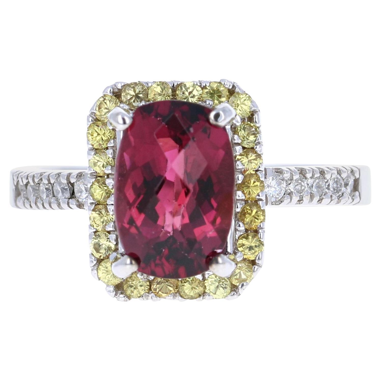 Tourmaline Sapphire Diamond White Gold Cocktail Ring For Sale