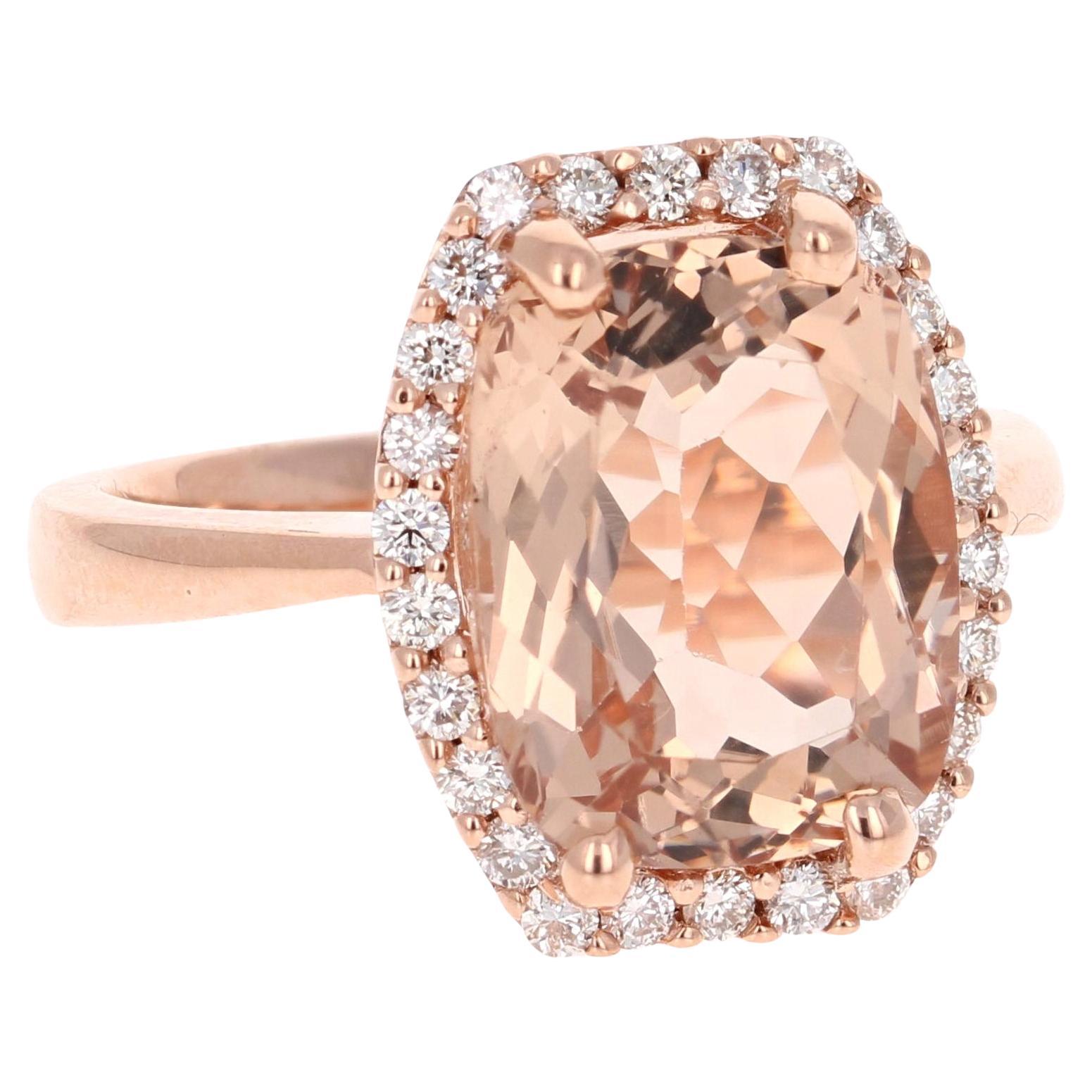 Morganite Halo Diamond Rose Gold Engagement Ring For Sale