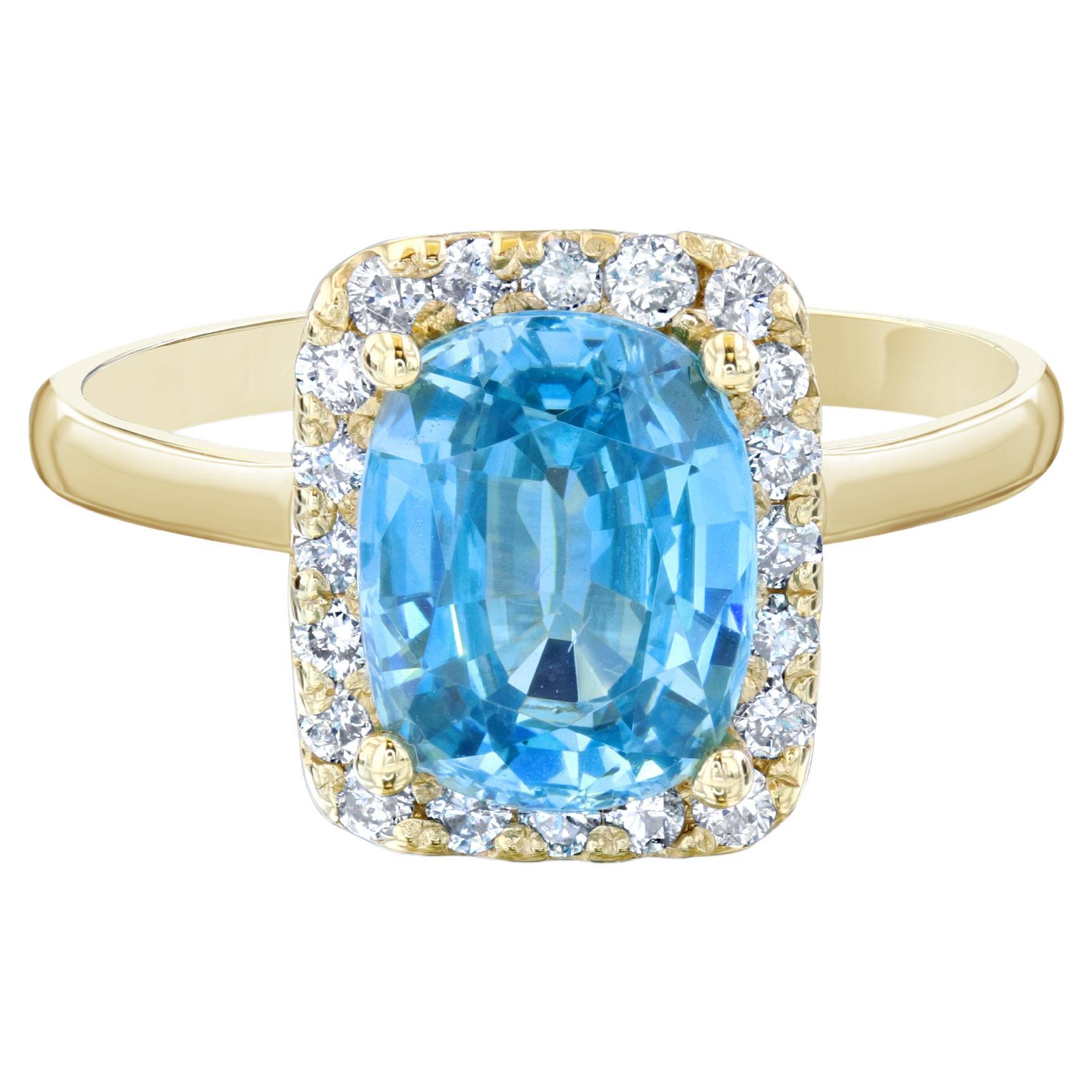 3.93 Carat Blue Zircon Diamond Cocktail Ring For Sale