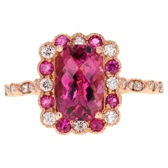 2.40 Carat Pink Tourmaline Diamond Sapphire Rose Gold Bridal Ring