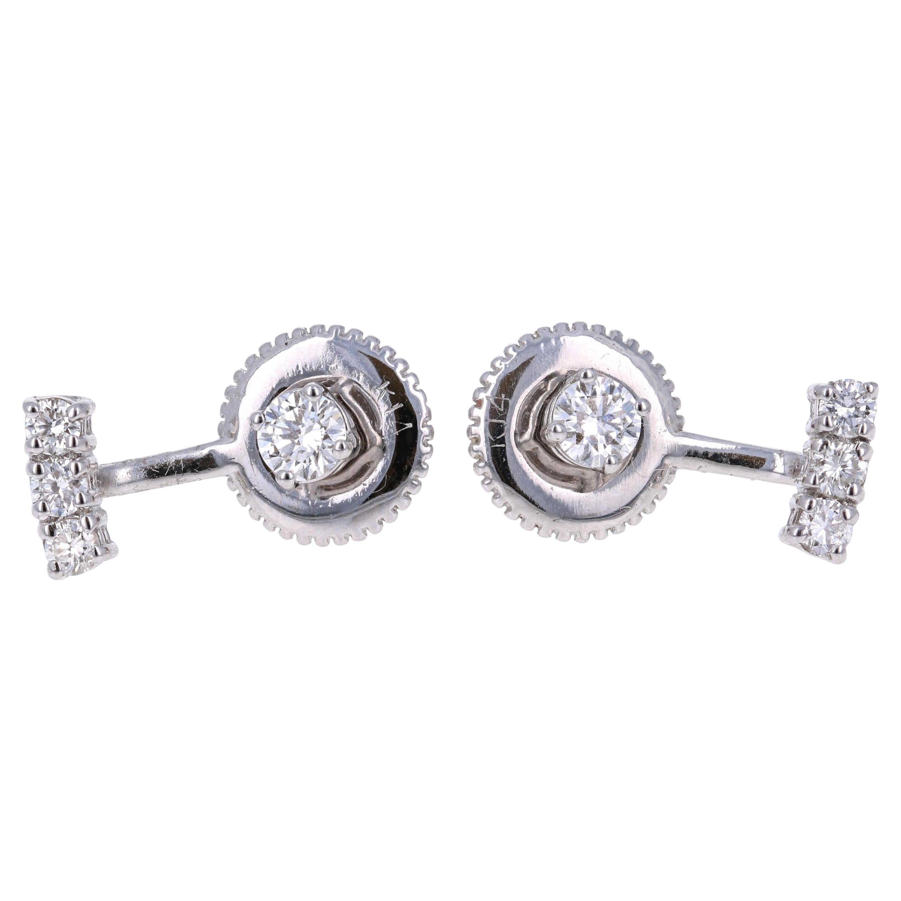 0.45 Carat Round Cut Diamond 14 Karat White Gold Ear Crawler Earrings For Sale