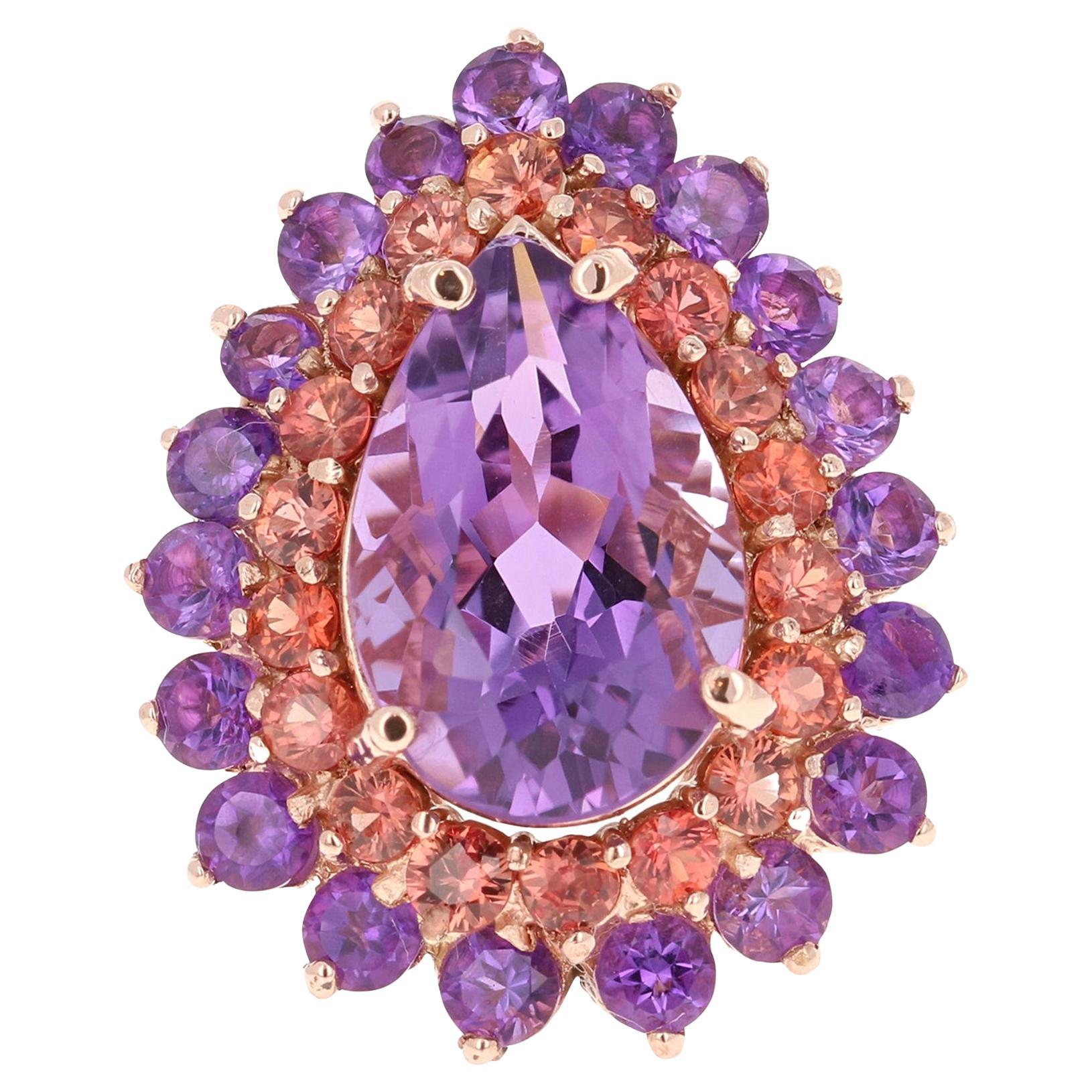 8.90 Carat Amethyst Sapphire Pear Cut Rose Gold Cocktail Ring For Sale