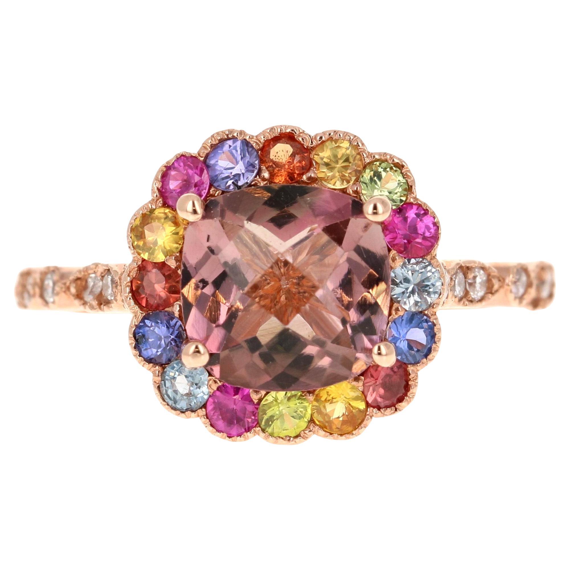 2.51 Carat Tourmaline Sapphire Diamond Rose Gold Cocktail Ring