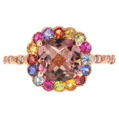 2.51 Carat Tourmaline Sapphire Diamond Rose Gold Cocktail Ring