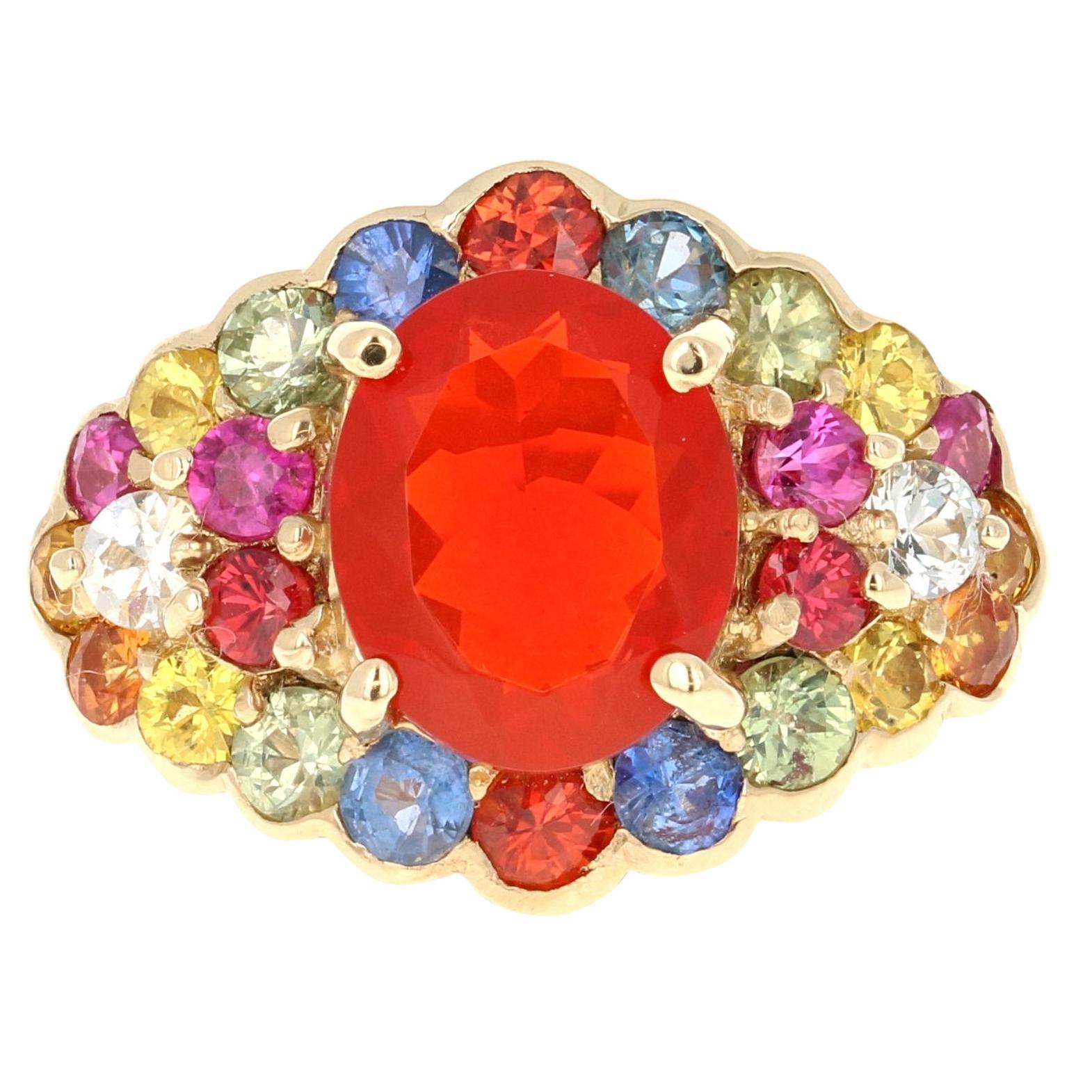 4.68 Carat Fire Opal Sapphire 14 Karat Yellow Gold Cocktail Ring
