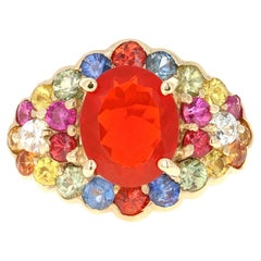 4,68 Karat Feueropal Saphir 14 Karat Gelbgold Cocktail-Ring