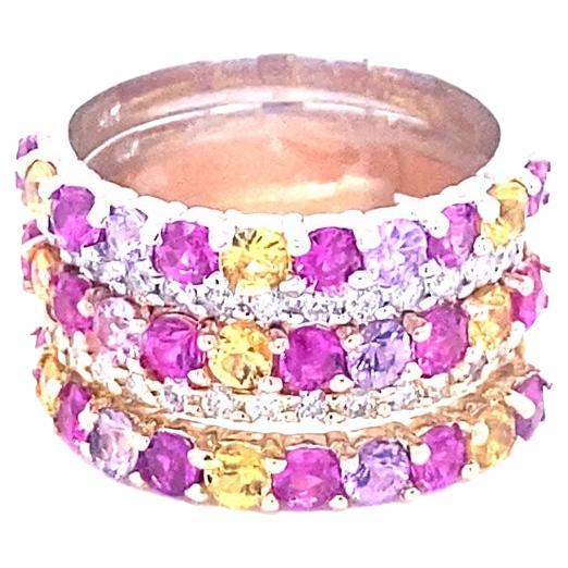 Multi Color Sapphire Diamond Gold Stackable Bands For Sale