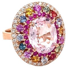 Pink Morganite Diamond Sapphire Rose Gold Cocktail Ring