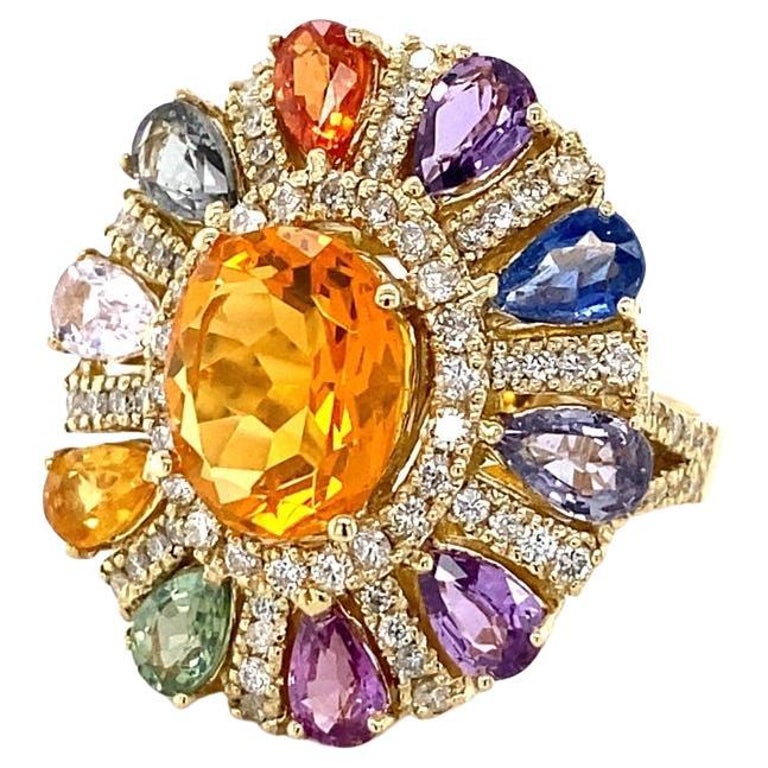 7.98 Carat Fire Opal Multi Color Sapphire Diamond 14K Yellow Gold ...