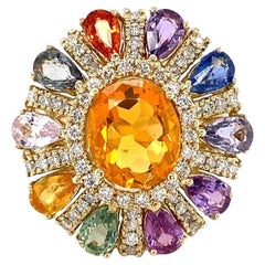 7.98 Carat Natural Fire Opal Sapphire and Diamond Yellow Gold Cocktail Ring